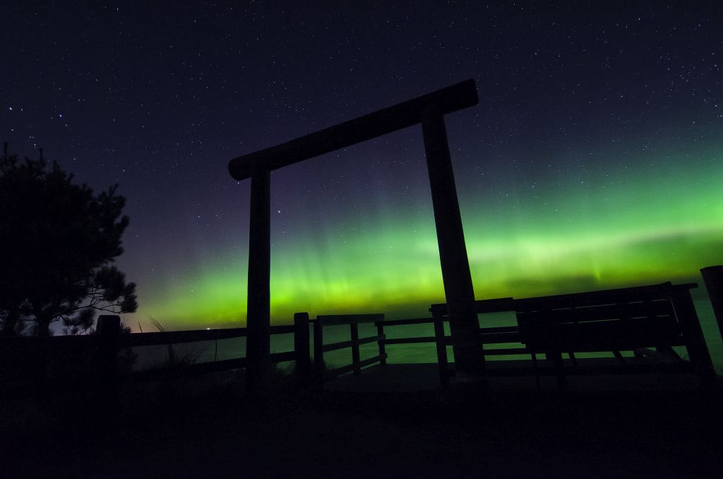 Northern Lights over Lake Superior on M-28 in Marquette.
